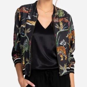 Johnny Was Workshop Wild Life Silk Zip Up Bomber Jacket